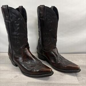 Laredo Men’s "Hawk" Burnished Gold Leather Cowboy Boots Snip Toe Size 10D 6862